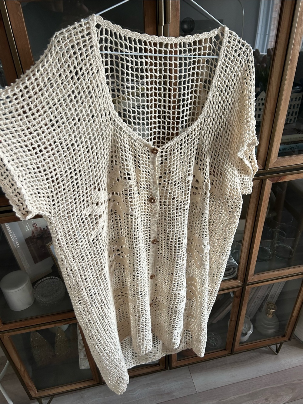 Vintage 100% Cotton Crochet Button-Front Cover-Up Bikini Swimsuit - Picture 3 of 9